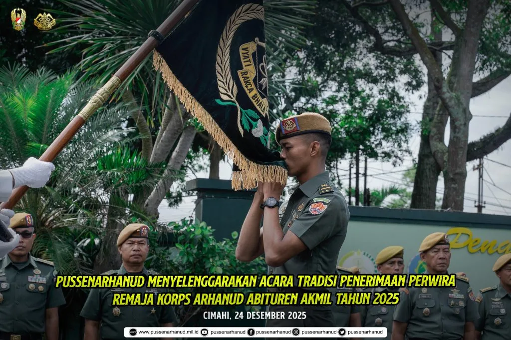 Pussenarhanud Menyelenggarakan Acara Tradisi Penerimaan Perwira Remaja Korps Arhanud Abituren Akmil Tahun 2025